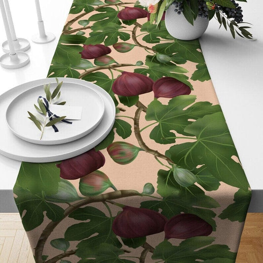 Onay Home Textile table runner 1 / 12 x 46 inch (30 x 120 cm) Fruit Fig Table Runner Green Winter Kitchen Table Clouth