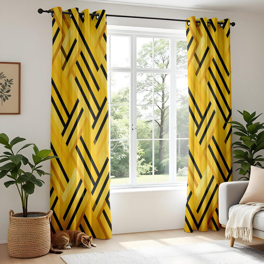 Onay Geometric Curtains – Abstract Yellow Line Pattern Drapes