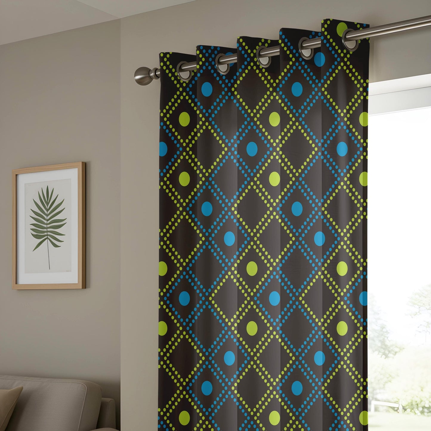 Onay Geometric Diamond Pattern Curtains, Modern Black & Neon Drapes