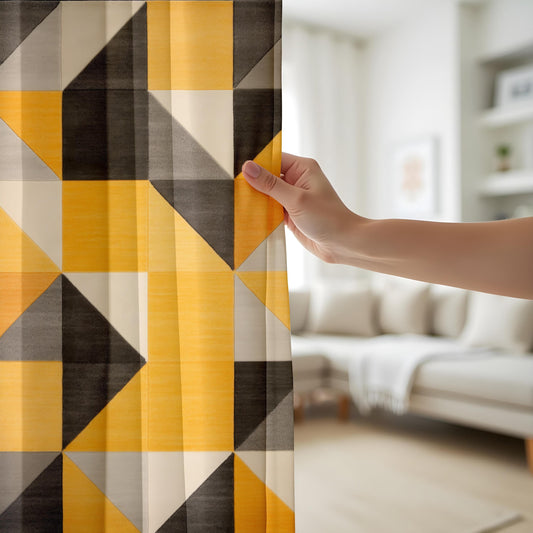Onay Geometric Yellow and Gray Curtains – Modern Bold Pattern Drapes for Chic Interiors