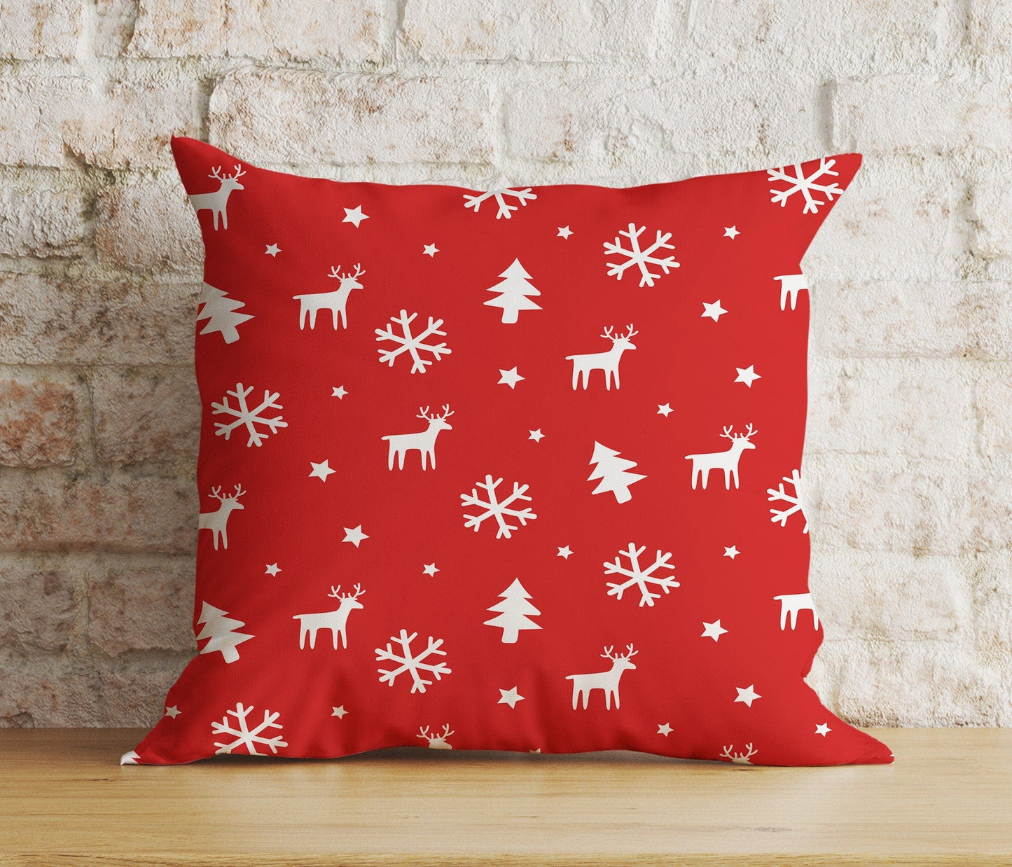Onay 4 / 12 x 12 inch (30 x 30 cm) Double Side Gold Red and White Xmas Reindeer Snowflakes Cushion Cover