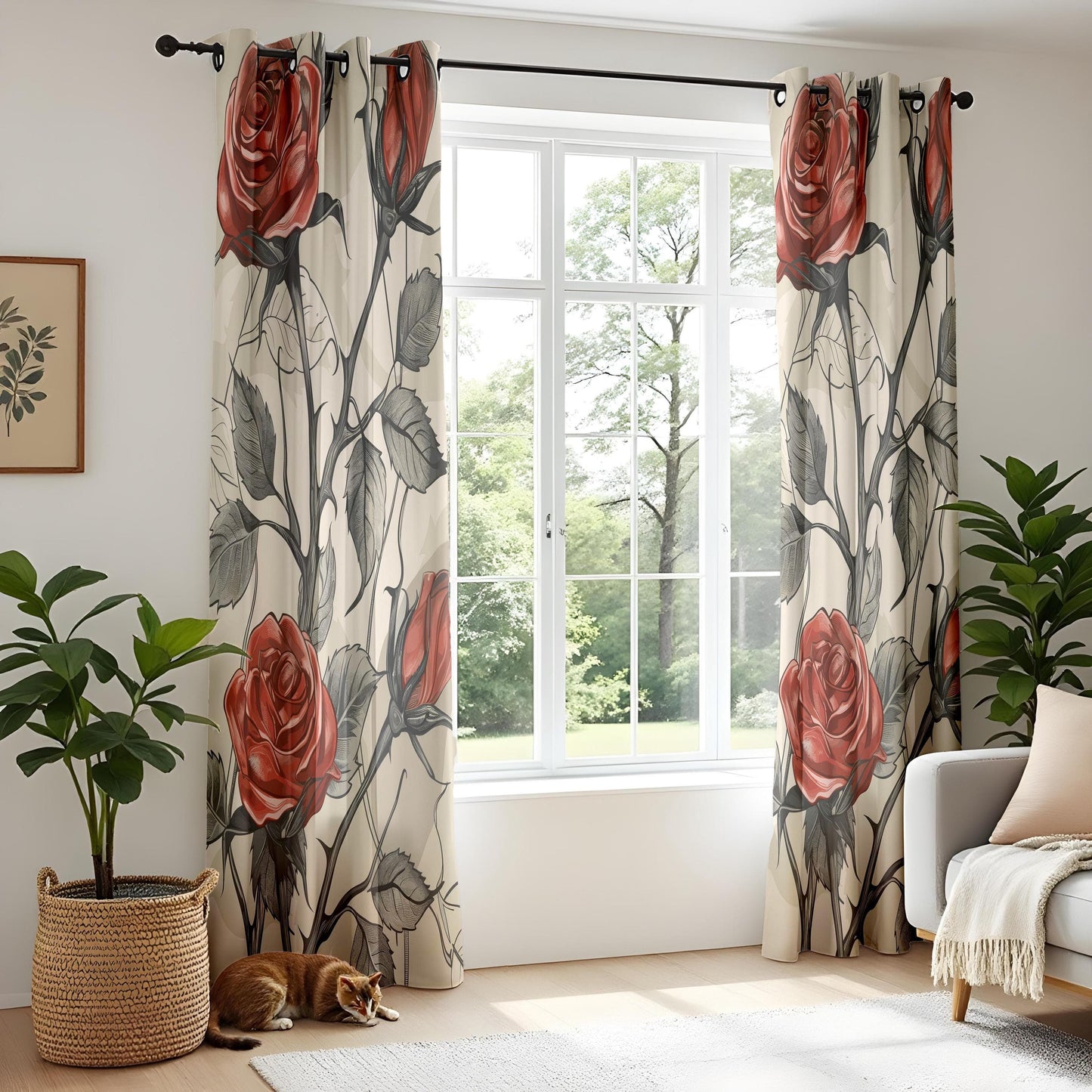 Onay Gothic Red Rose Curtains – Dark Romantic Tattoo-Inspired Drapes