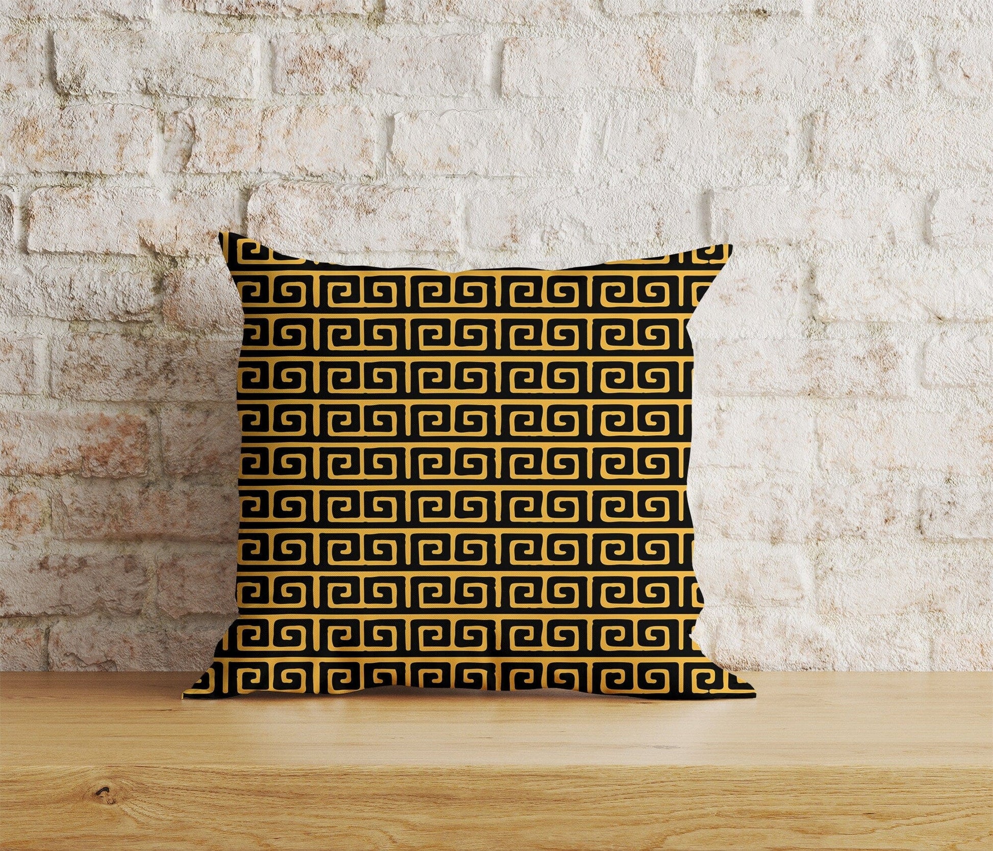 Onay Home Textile Cushion Covers 9 / 12 x 12 inch (30 x 30 cm) Double Side Greek Key Cushion Cover Yellow Black Throw Cushions