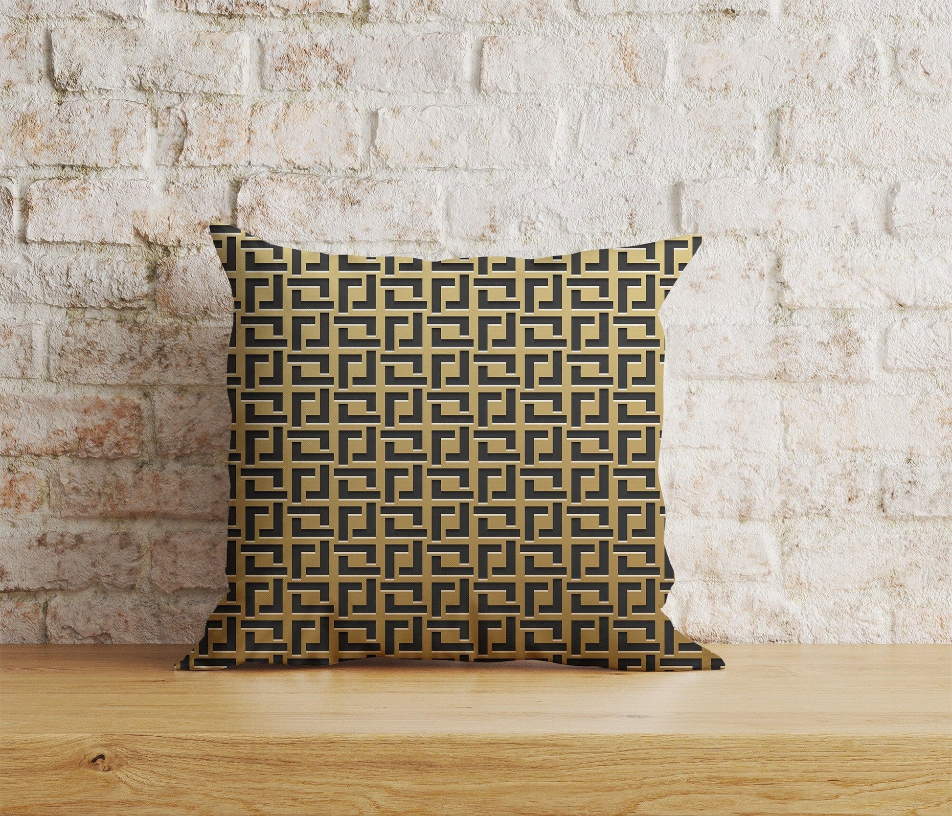 Onay Home Textile Cushion Covers 2 / 12 x 12 inch (30 x 30 cm) Double Side Greek Key Cushion Cover Yellow Black Throw Cushions
