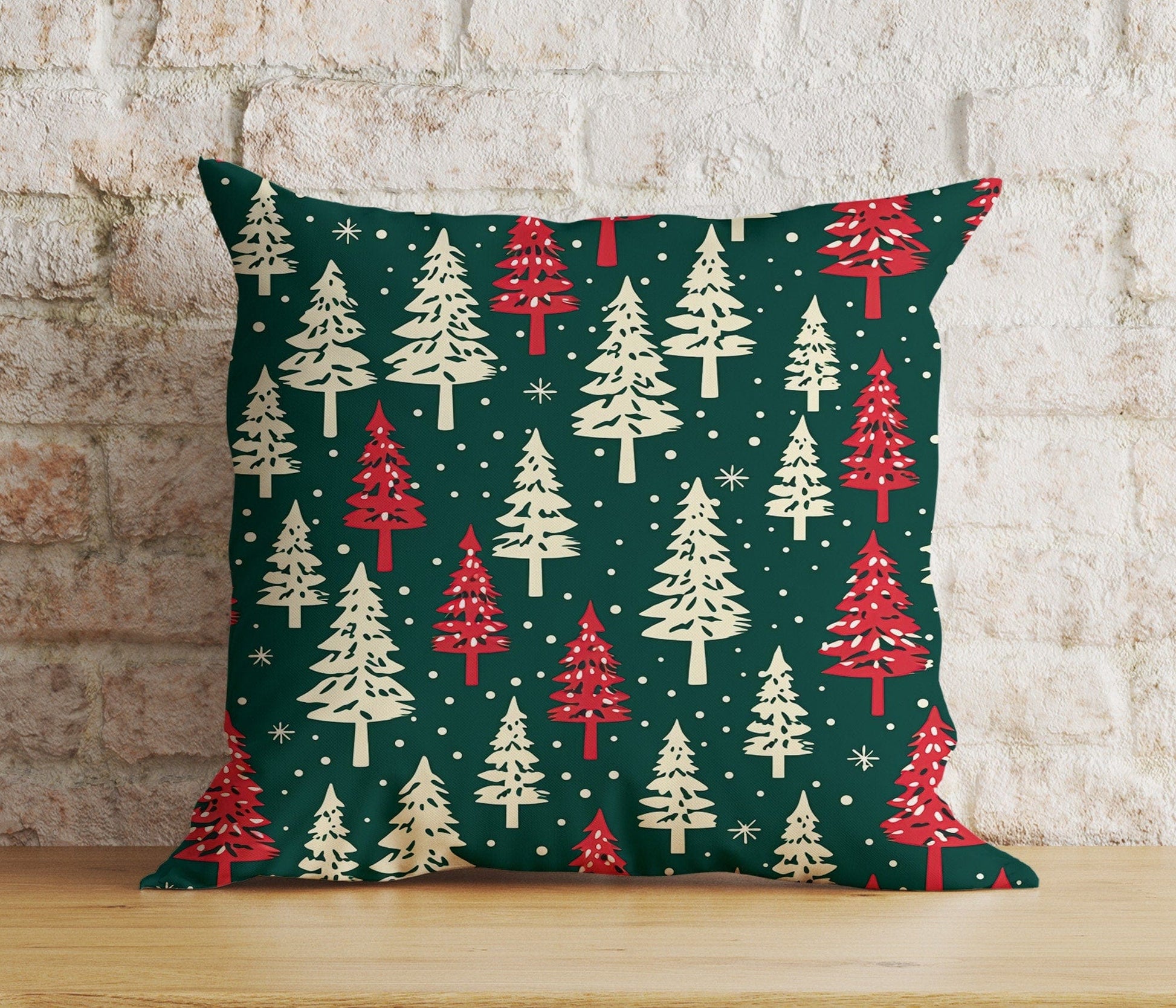 Onay 6 / 12 x 12 inch (30 x 30 cm) Double Side Green Christmas Tree Wonderland Winter Decor Cushion Covers