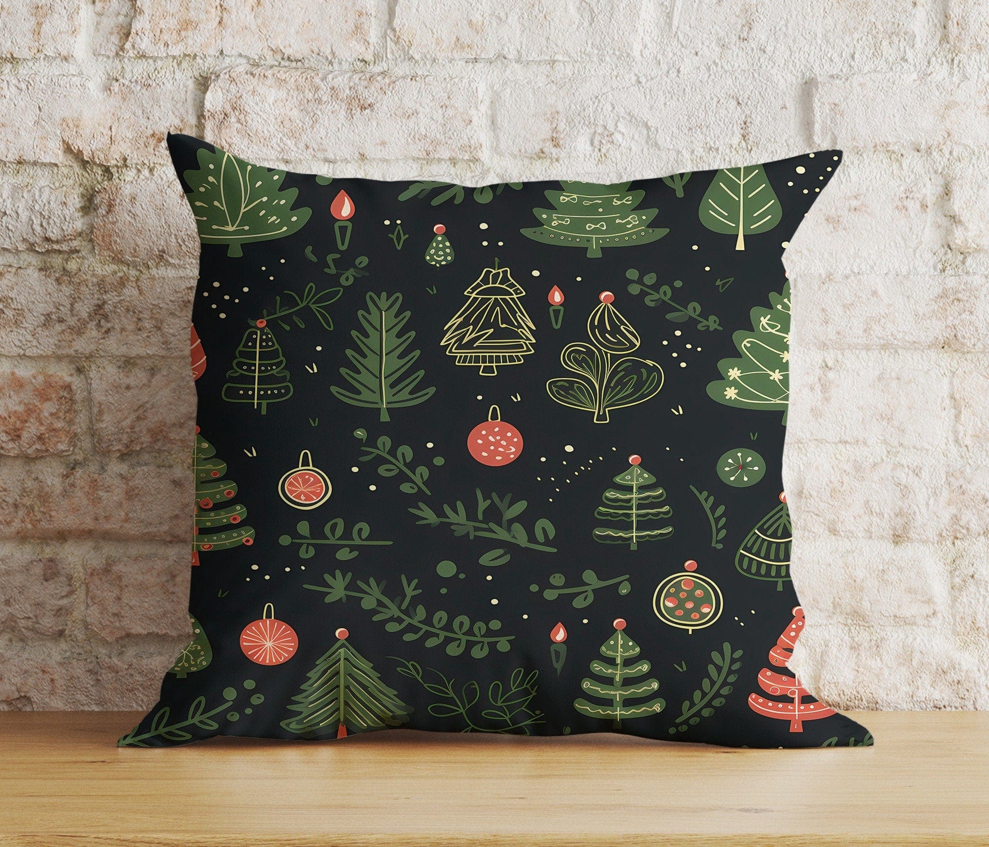 Onay 5 / 12 x 12 inch (30 x 30 cm) Double Side Green Christmas Tree Wonderland Winter Decor Cushion Covers