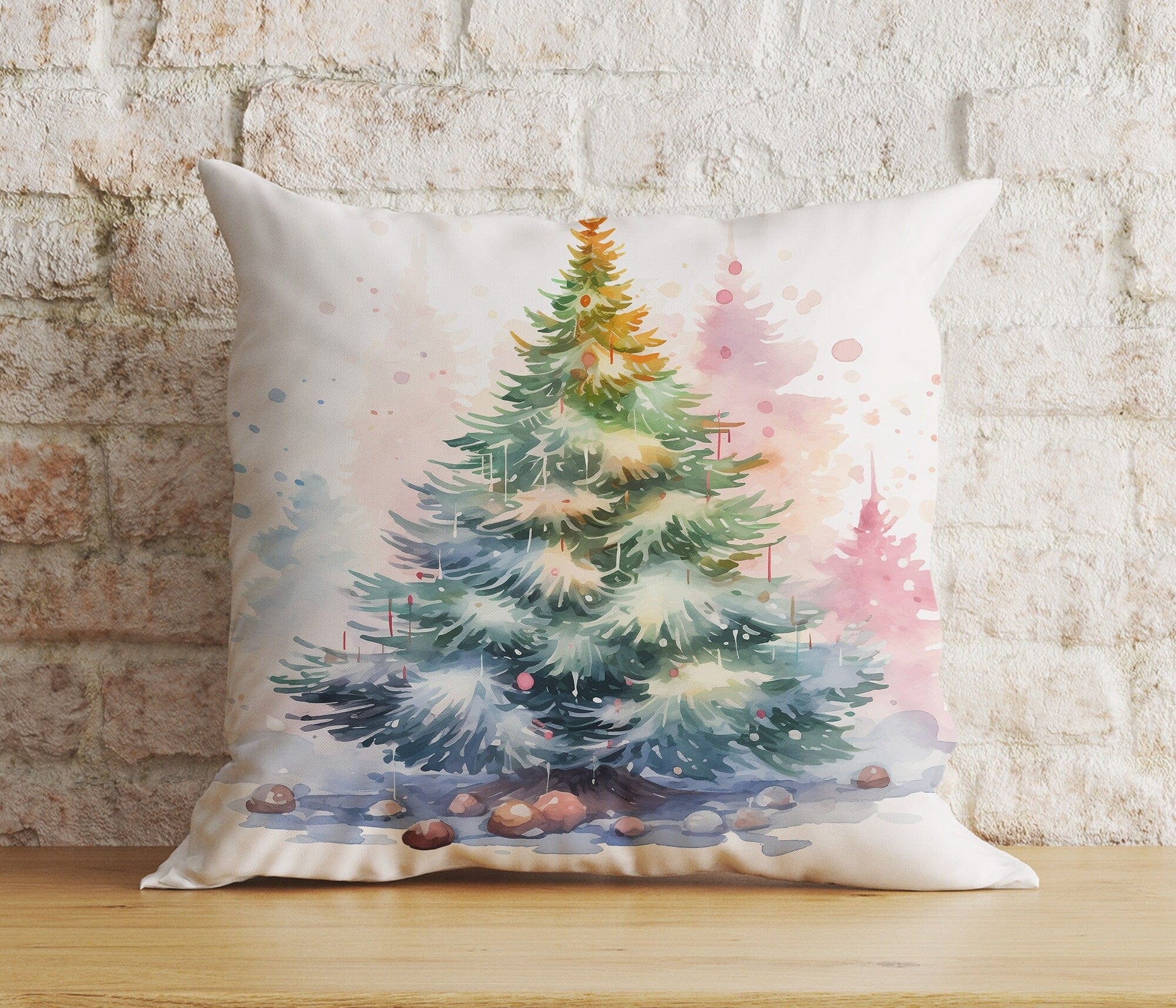 Onay 8 / 12 x 12 inch (30 x 30 cm) Double Side Green Christmas Tree Xmas Festive Ornament Print Cushion Cover