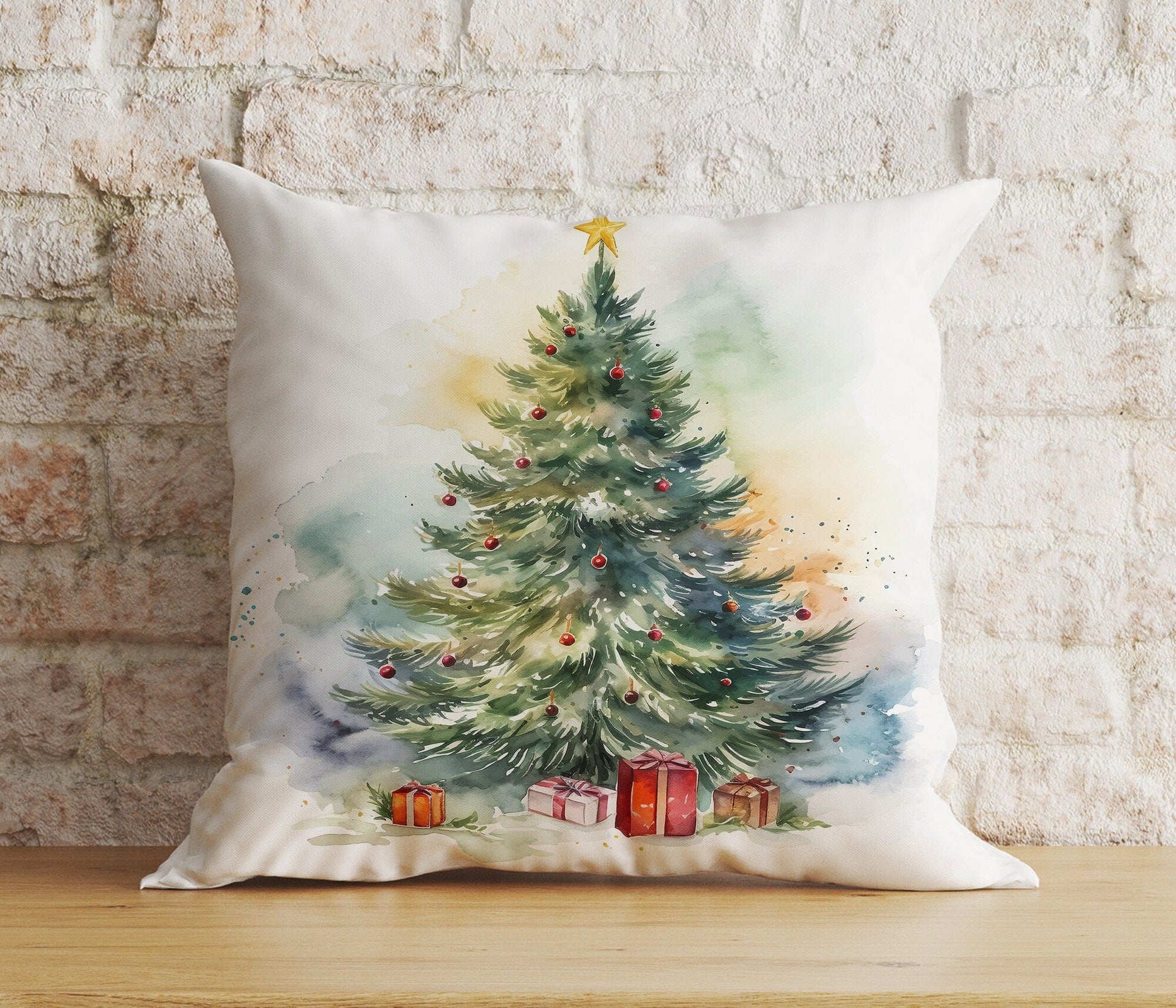 Onay 7 / 12 x 12 inch (30 x 30 cm) Double Side Green Christmas Tree Xmas Festive Ornament Print Cushion Cover