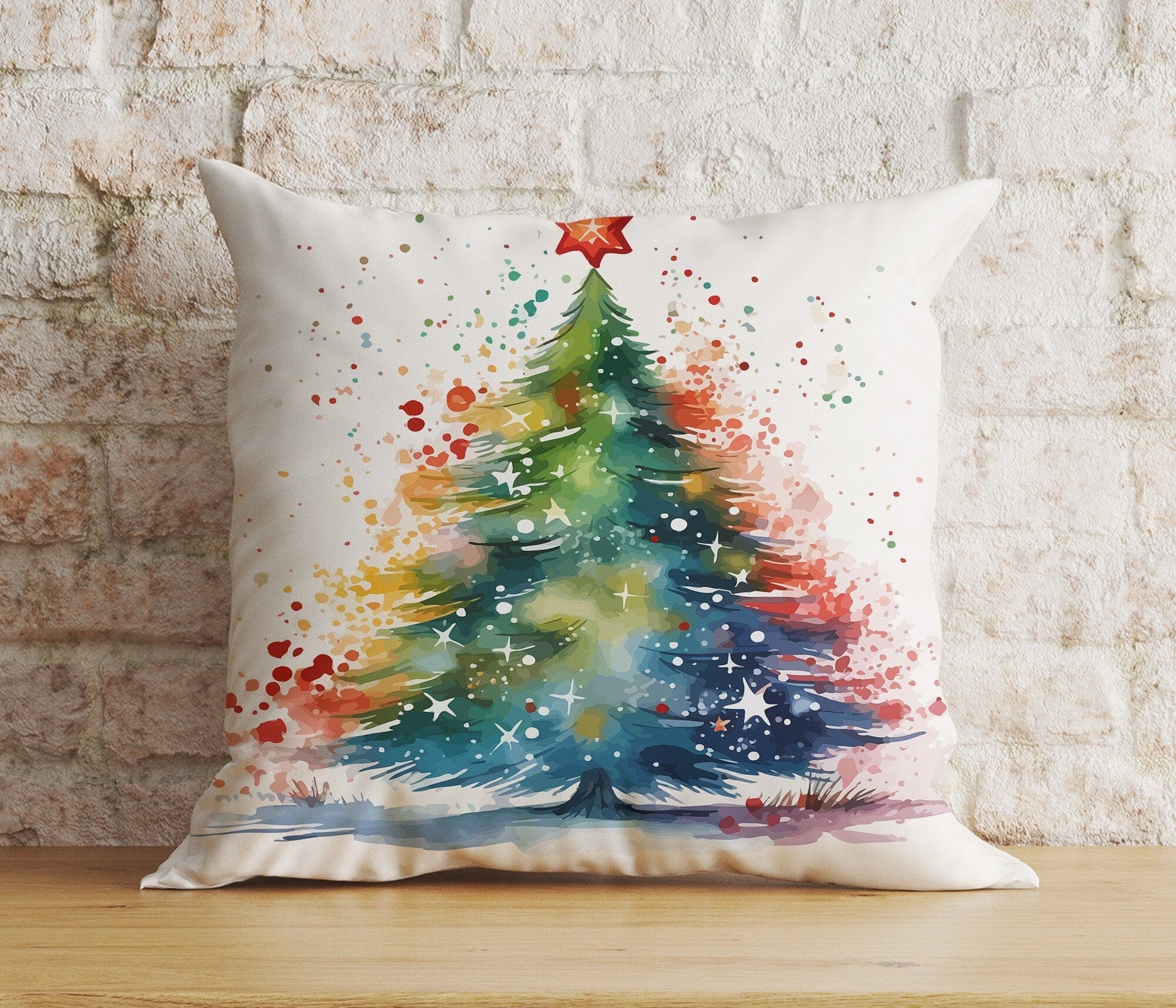 Onay 5 / 12 x 12 inch (30 x 30 cm) Double Side Green Christmas Tree Xmas Festive Ornament Print Cushion Cover