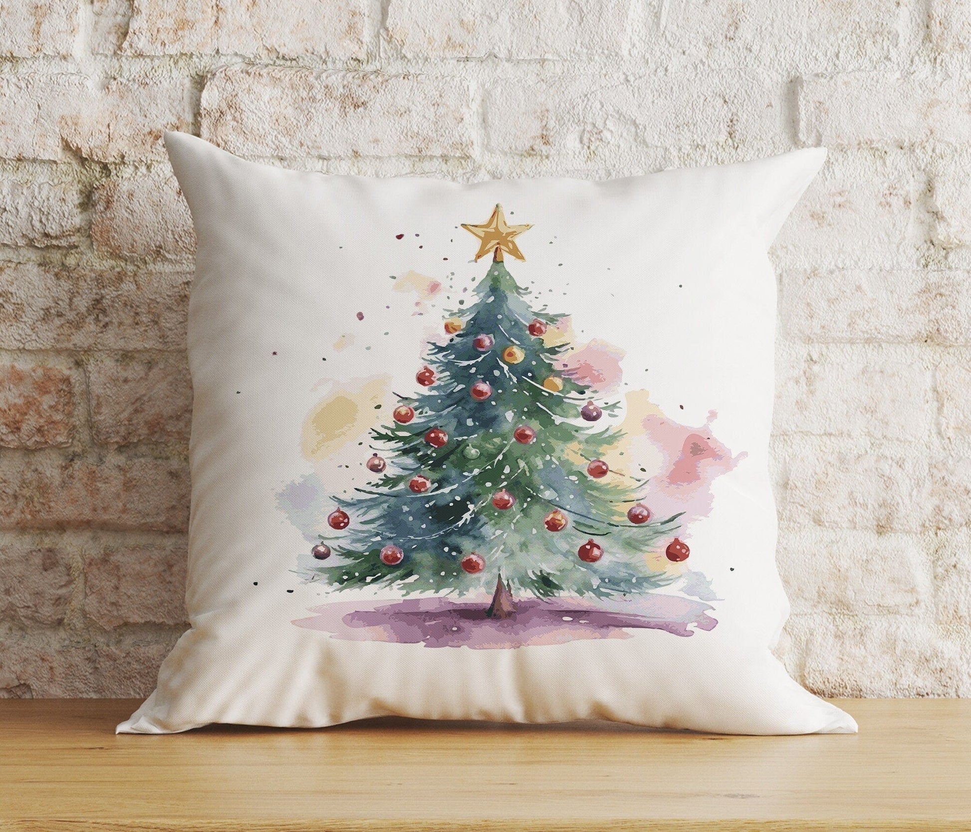 Onay 4 / 12 x 12 inch (30 x 30 cm) Double Side Green Christmas Tree Xmas Festive Ornament Print Cushion Cover