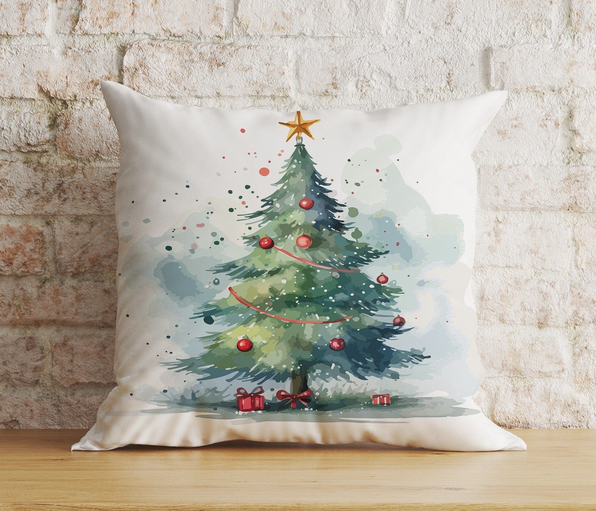 Onay 3 / 12 x 12 inch (30 x 30 cm) Double Side Green Christmas Tree Xmas Festive Ornament Print Cushion Cover