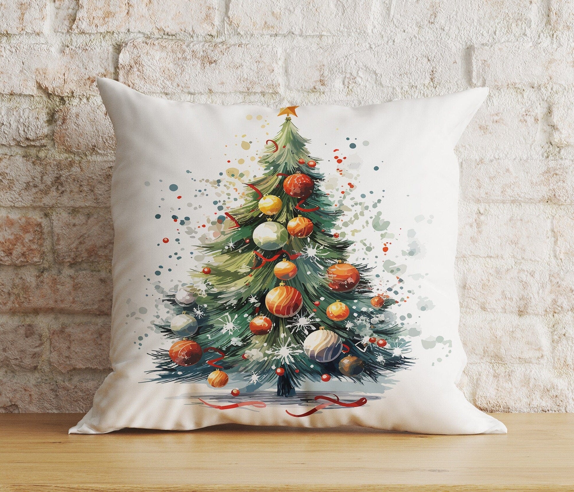 Onay 2 / 12 x 12 inch (30 x 30 cm) Double Side Green Christmas Tree Xmas Festive Ornament Print Cushion Cover