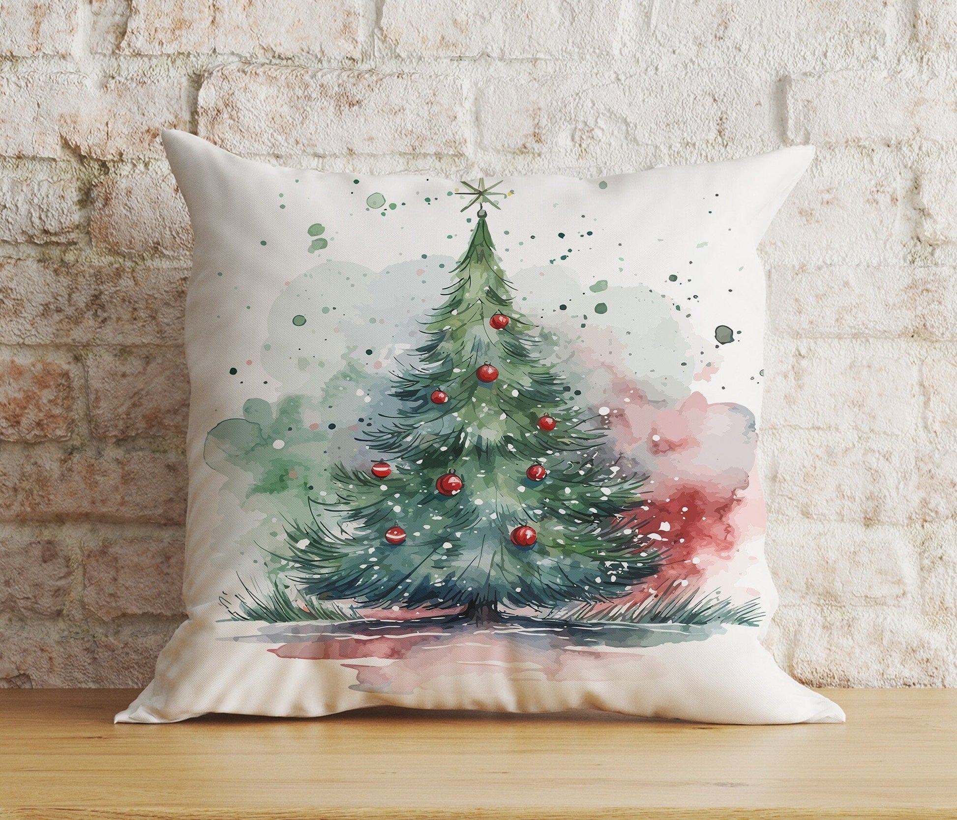 Onay 1 / 12 x 12 inch (30 x 30 cm) Double Side Green Christmas Tree Xmas Festive Ornament Print Cushion Cover