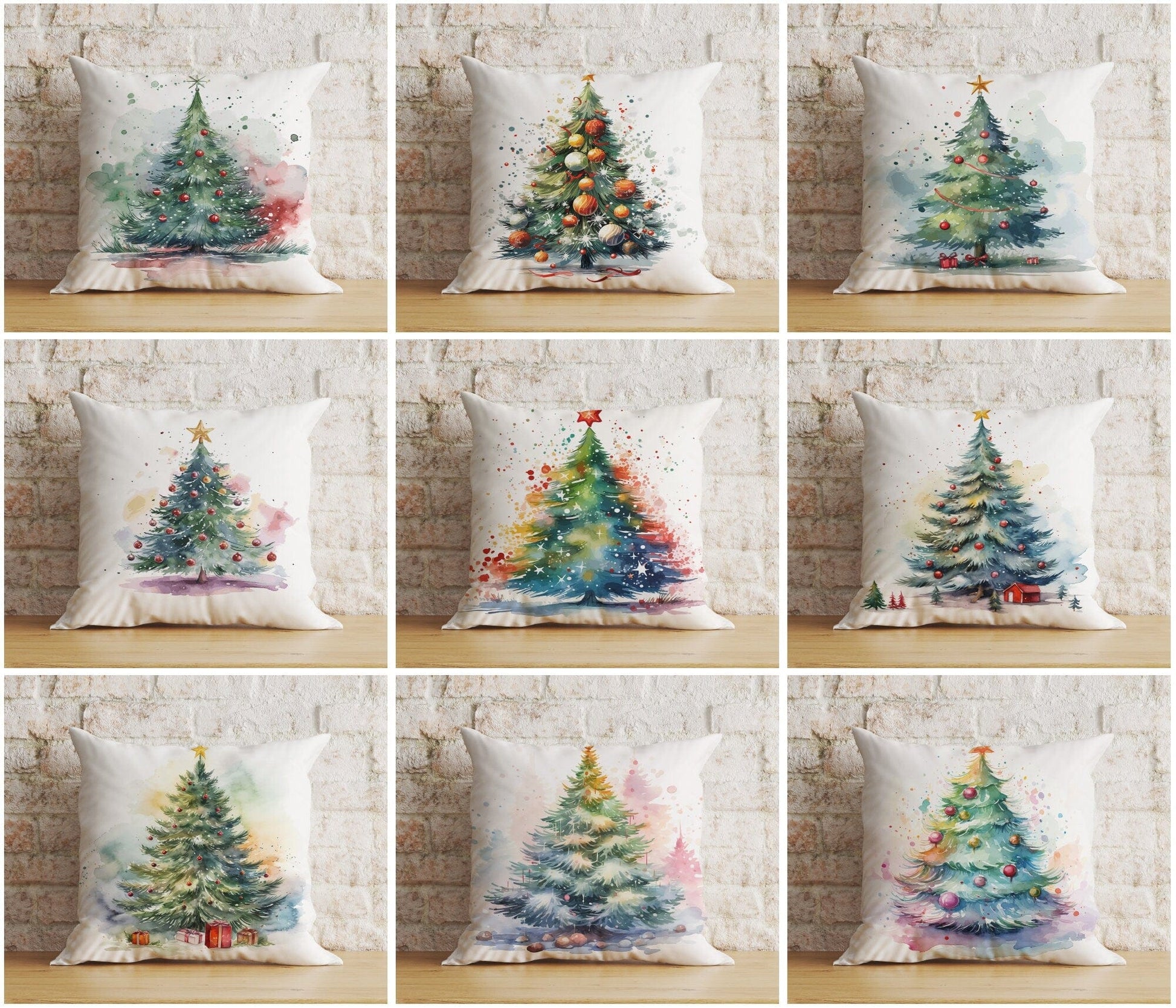 Onay Green Christmas Tree Xmas Festive Ornament Print Cushion Cover