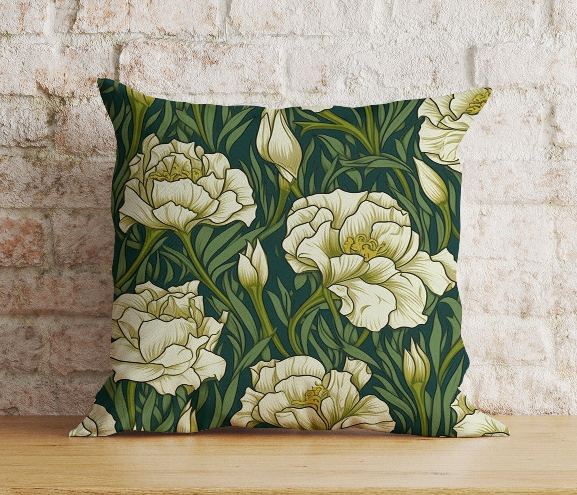 Onay 2 / 12 x 12 inch (30 x 30 cm) Double Side Green Floral Botanical Flower Exotic Jungle Cushion Cover