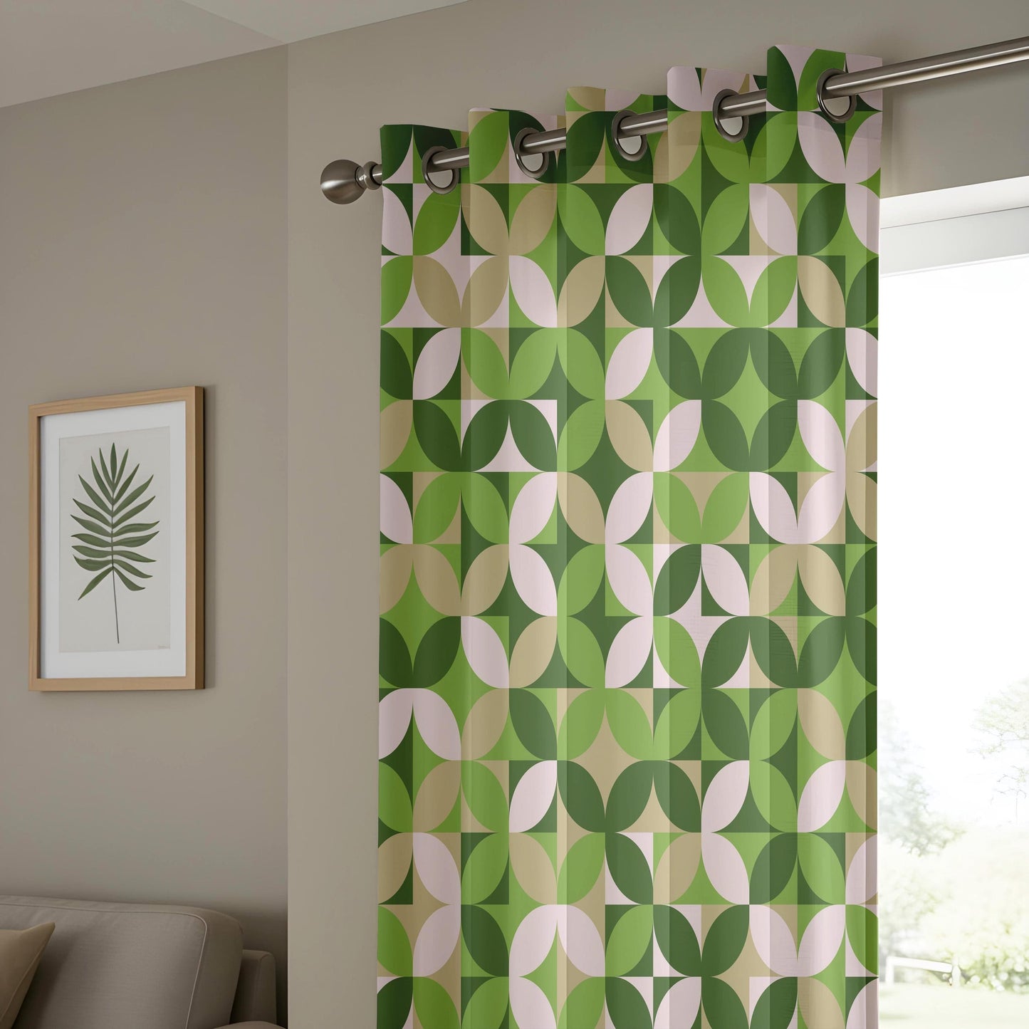 Onay Green Geometric Living Room Curtains, Mid-Century Modern Drapes