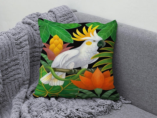 Onay 1 / 12 x 12 inch (30 x 30 cm) Green Leaf Toucan Parrot Print Tropical Cushion Cover