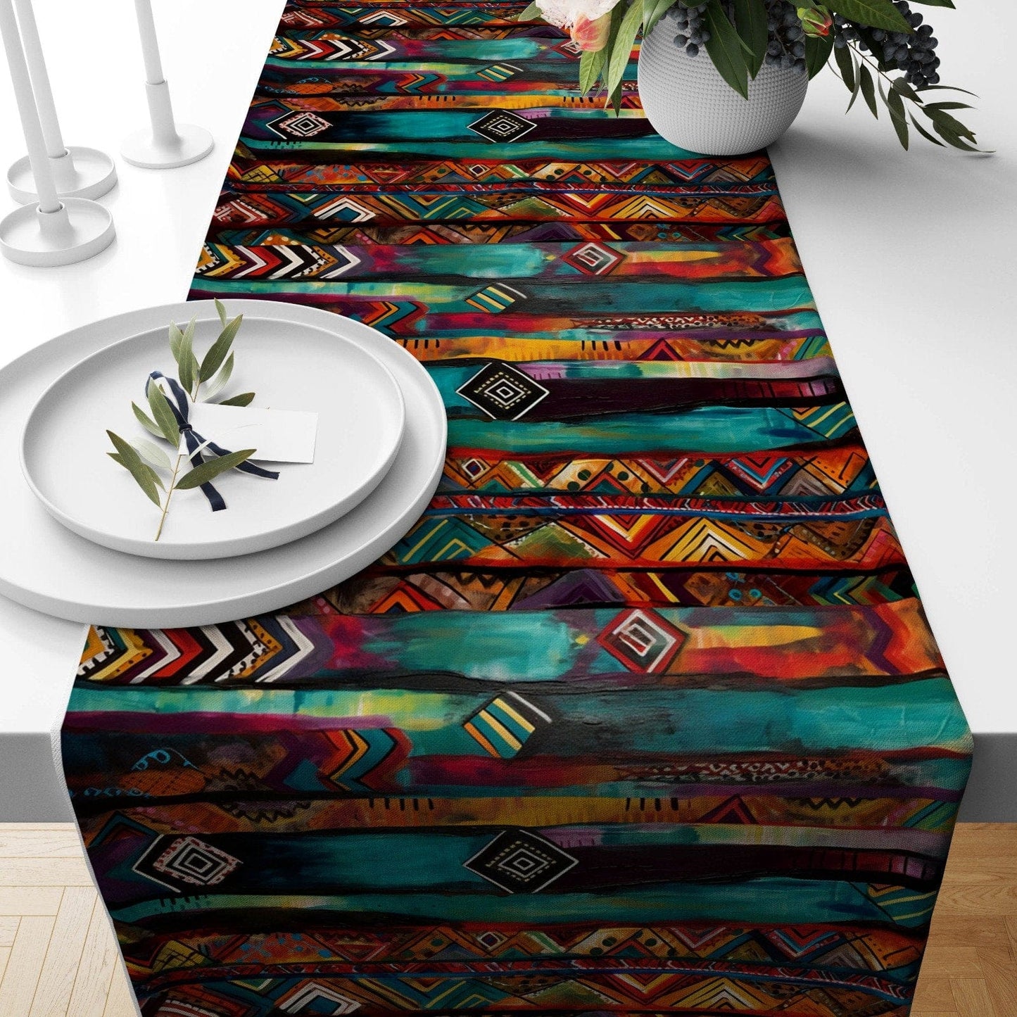 Onay Home Textile 12 x 46 inch (30 x 120 cm) / 4 Green Leaves Table Runner Rectangle Kitchen Runner Tropical