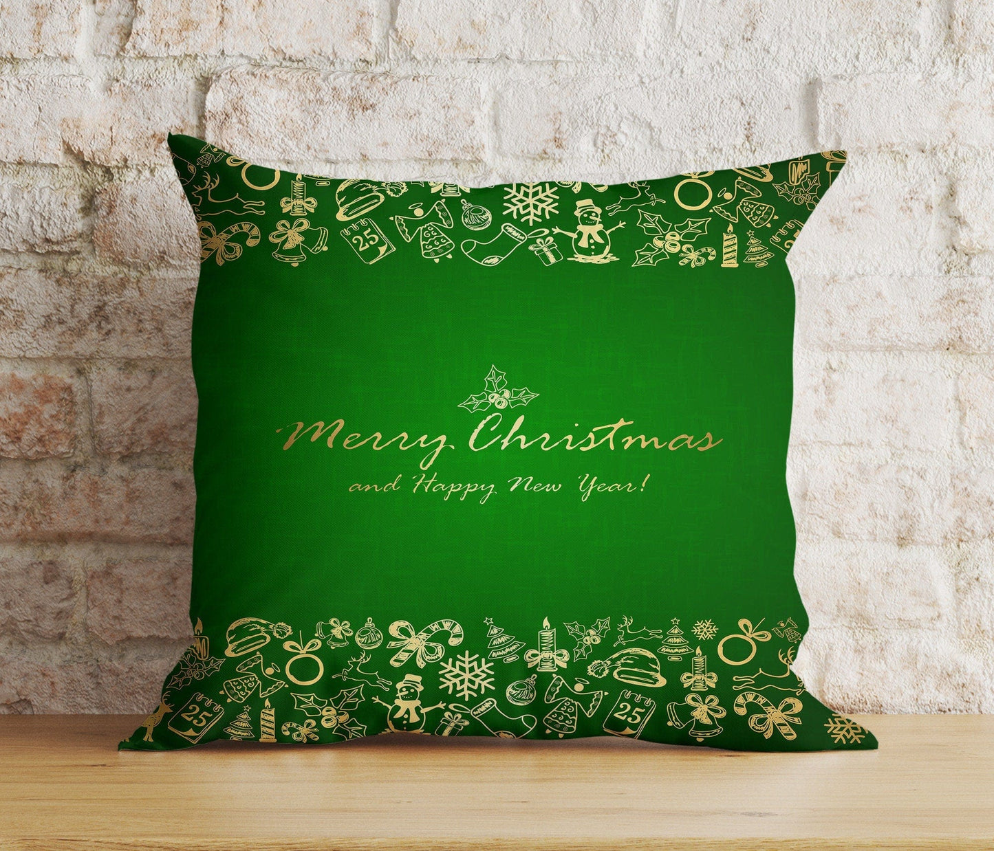 Onay 5 / 12 x 12 inch (30 x 30 cm) Double Side Green Merry Christmas Home Decor Festive Cushion Covers