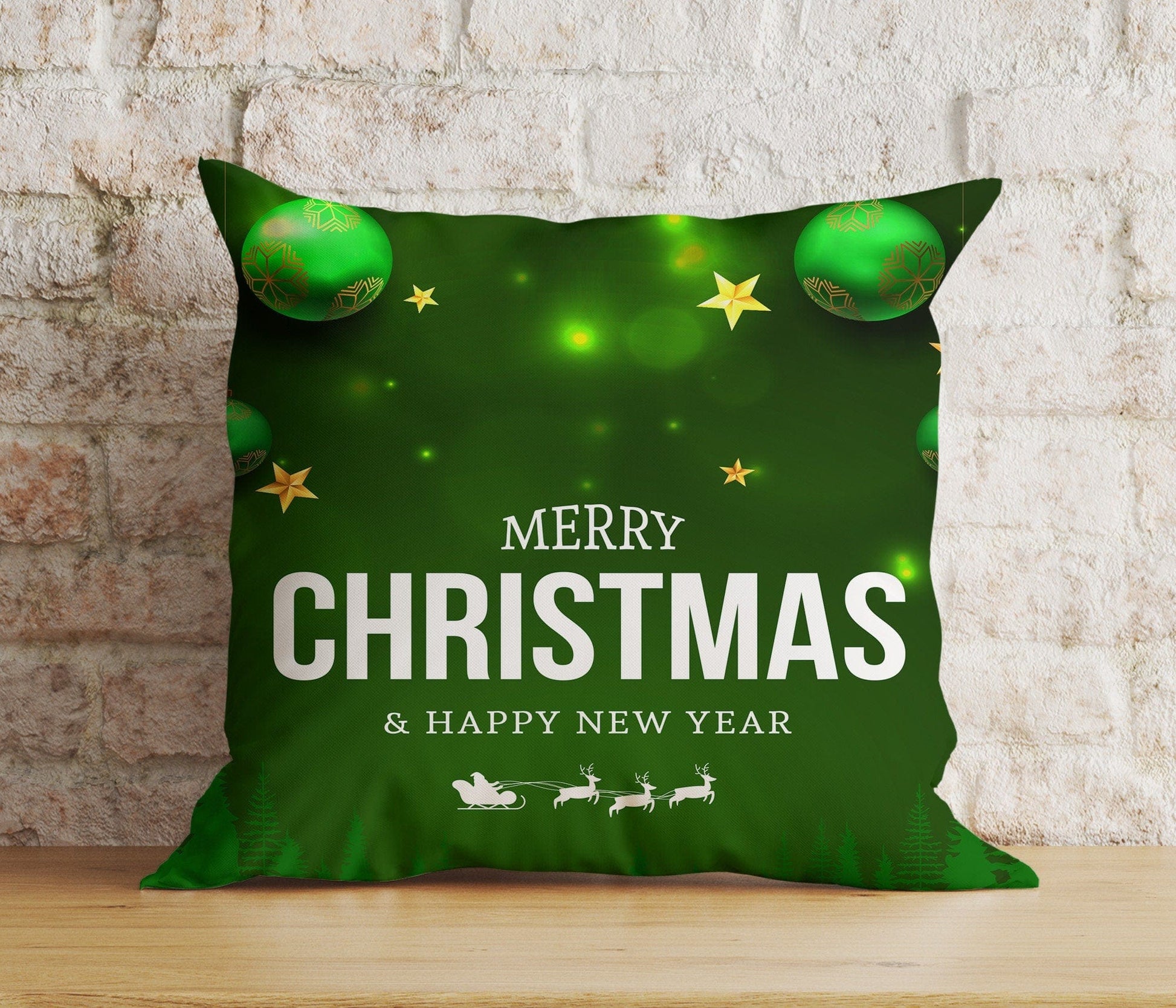 Onay 3 / 12 x 12 inch (30 x 30 cm) Double Side Green Merry Christmas Home Decor Festive Cushion Covers
