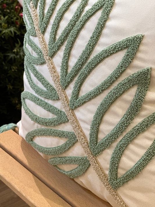 Onay Home Textile Green Palm Leaves Punch Needle Cushion Cover 17x17 Inches