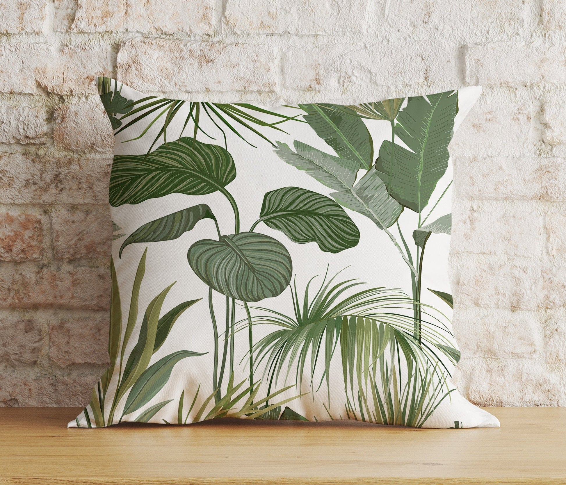 Onay 4 / 12 x 12 inch (30 x 30 cm) Double Side Green Tropical Leaves Giant Leaf Pattern Cushion Cover
