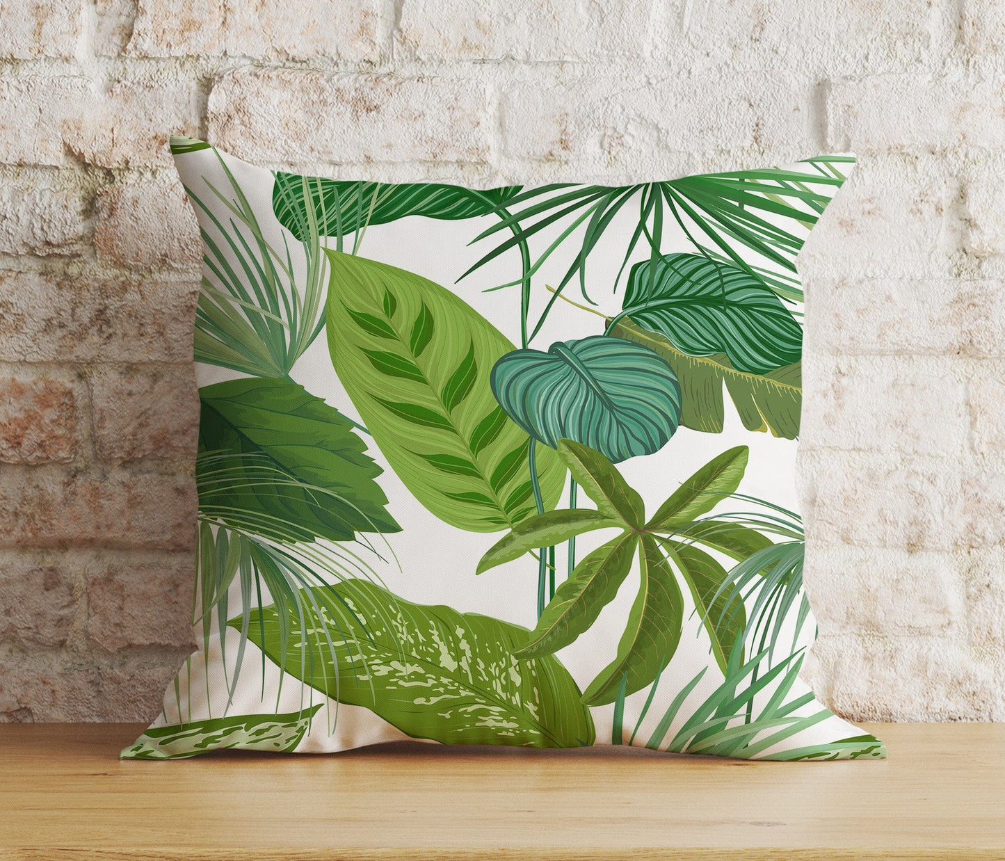 Onay 3 / 12 x 12 inch (30 x 30 cm) Double Side Green Tropical Leaves Giant Leaf Pattern Cushion Cover