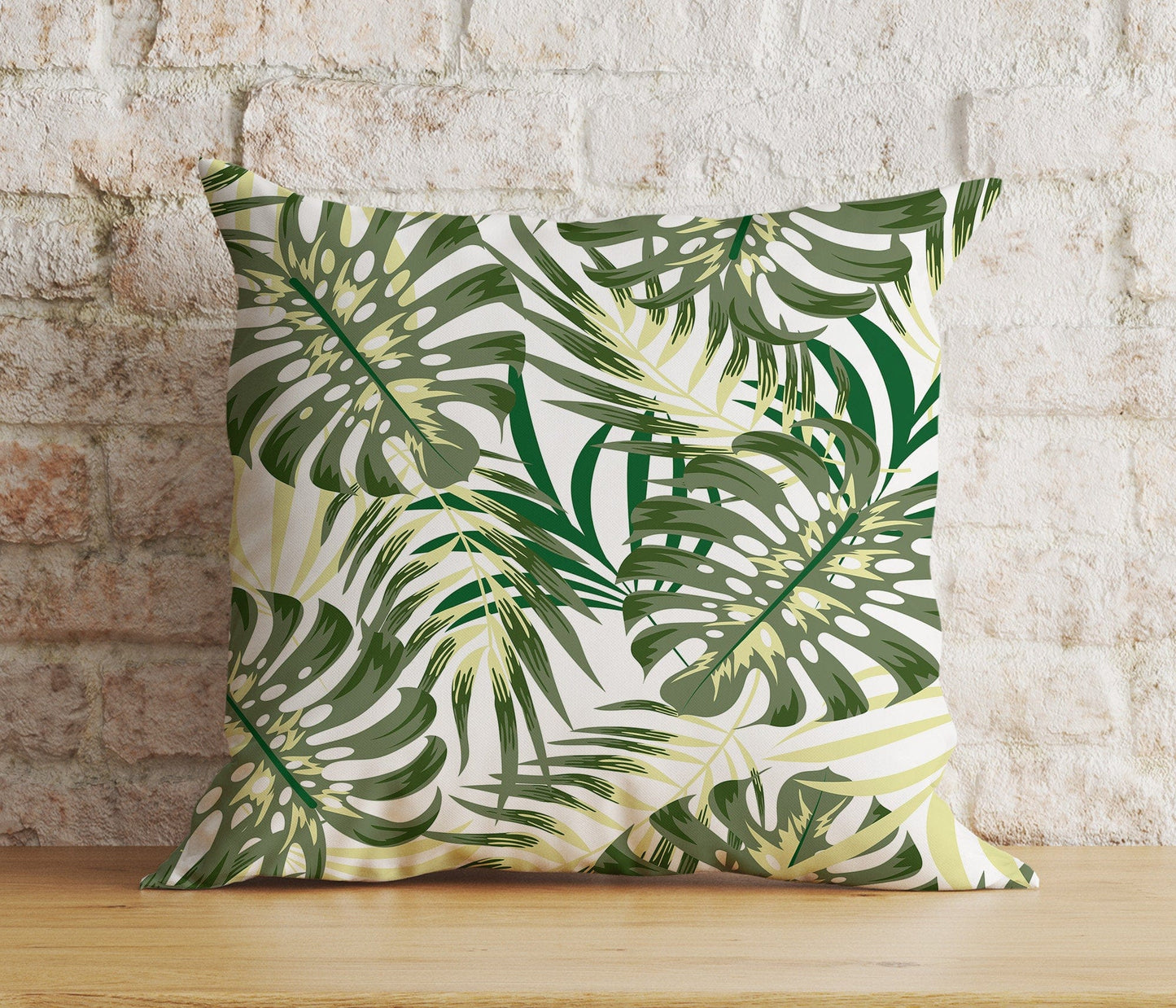 Onay 2 / 12 x 12 inch (30 x 30 cm) Double Side Green Tropical Leaves Giant Leaf Pattern Cushion Cover
