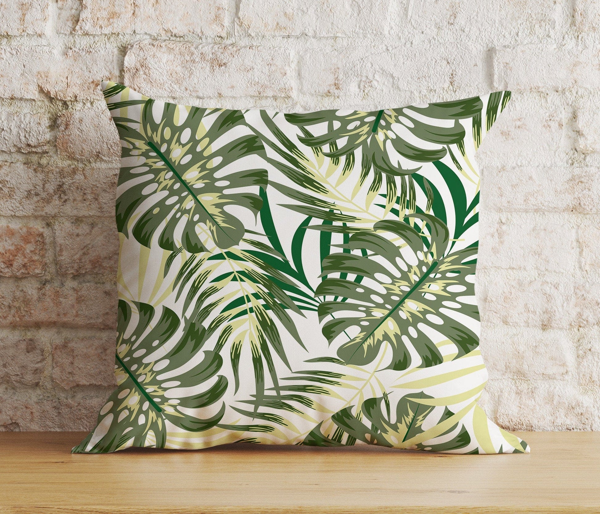Onay 2 / 12 x 12 inch (30 x 30 cm) Double Side Green Tropical Leaves Giant Leaf Pattern Cushion Cover