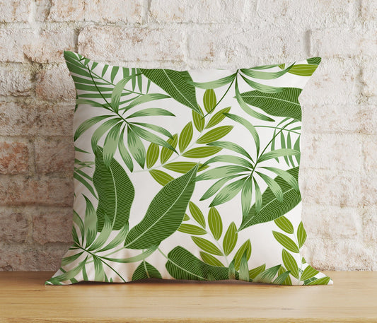 Onay 1 / 12 x 12 inch (30 x 30 cm) Double Side Green Tropical Leaves Giant Leaf Pattern Cushion Cover