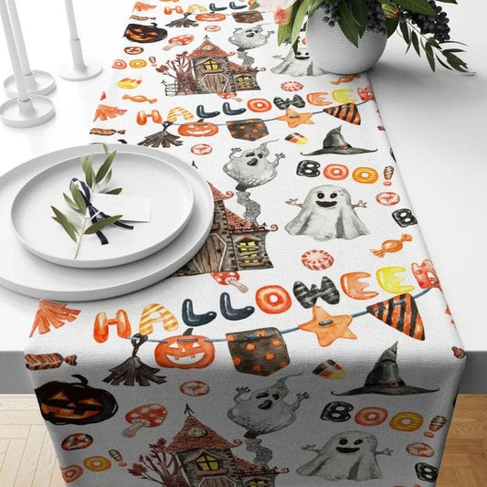 Onay 1 / 12 x 46 inch (30 x 120 cm) Halloween Candy Table Runner Boo Halloween Tablecloth