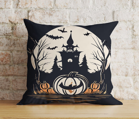 Onay 1 / 12 x 12 inch (30 x 30 cm) Double Side Halloween Carved Orange Pumpkin Spider Web Skull Cushion Cover