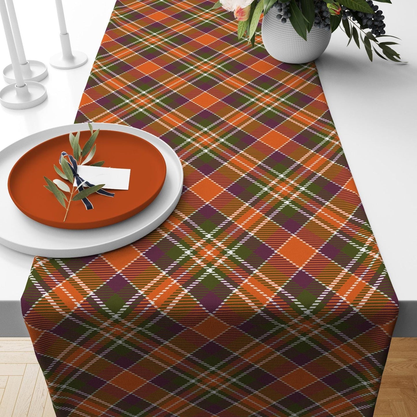 Onay Table Runner 1 / 12 x 46 inch (30 x 120 cm) Halloween Checkered Table Runner Tartan Fall Plaid Kitchen Runner Striped Table Linens