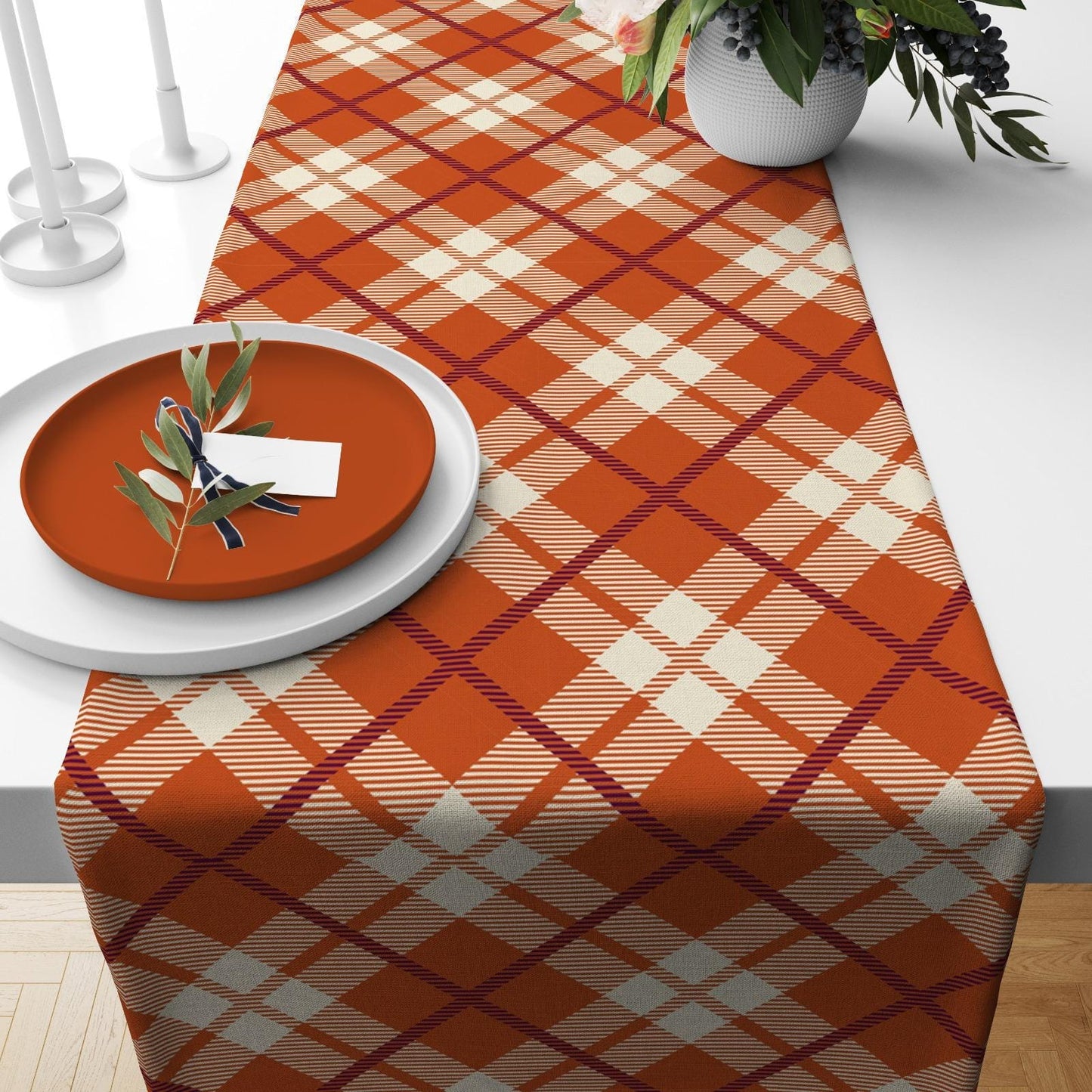 Onay Table Runner 2 / 12 x 46 inch (30 x 120 cm) Halloween Checkered Table Runner Tartan Fall Plaid Kitchen Runner Striped Table Linens