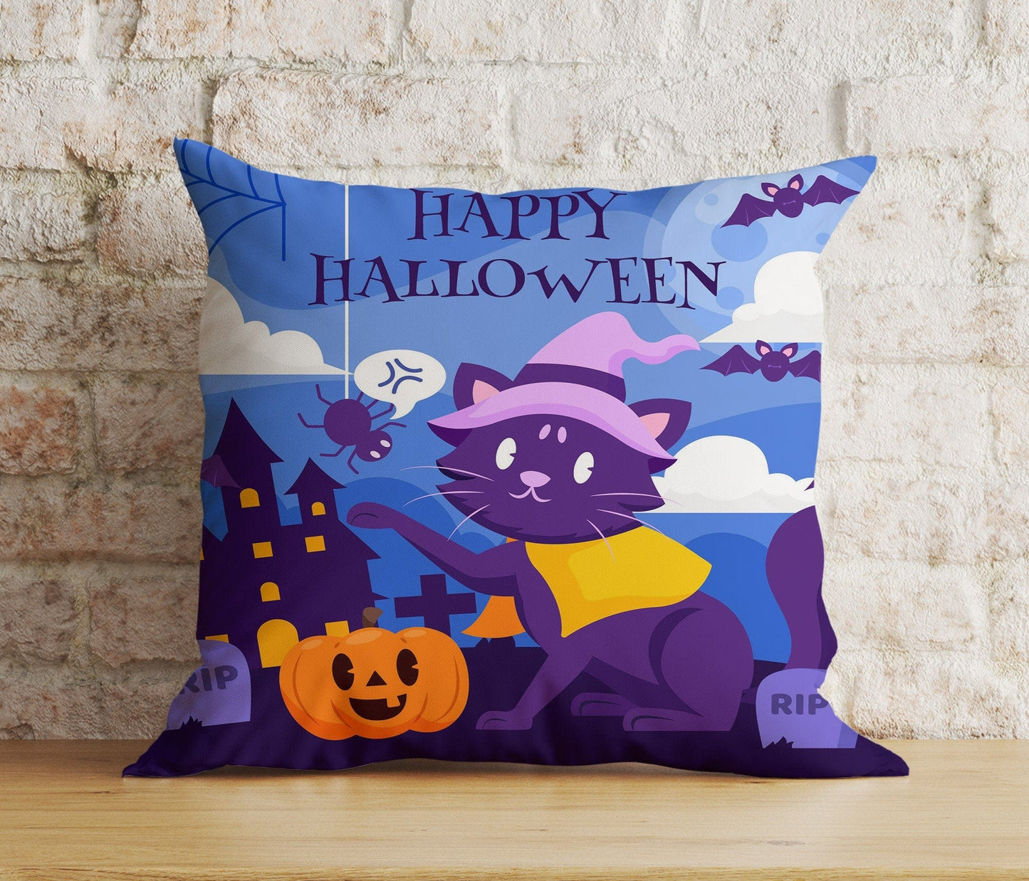 Onay 6 / 12 x 12 inch (30 x 30 cm) Double Side Halloween Cushion Cover Orange Purple Halloween Party Pillow Cover