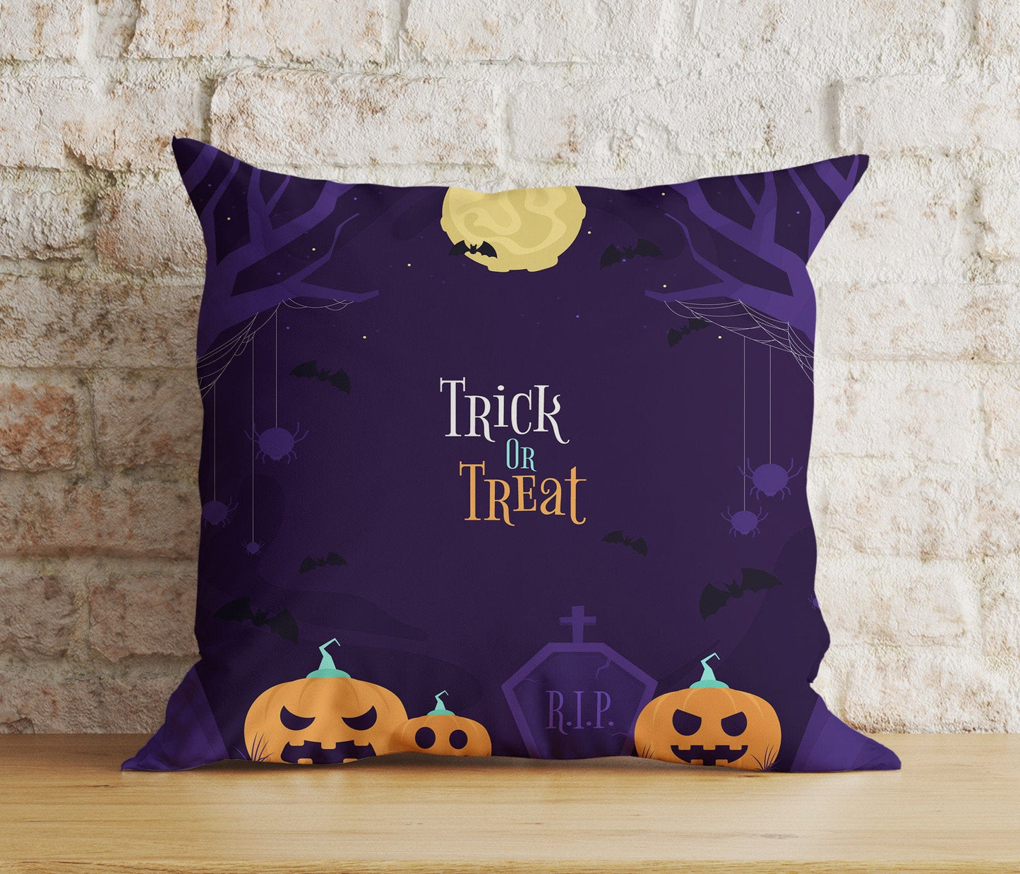 Onay 5 / 12 x 12 inch (30 x 30 cm) Double Side Halloween Cushion Cover Orange Purple Halloween Party Pillow Cover