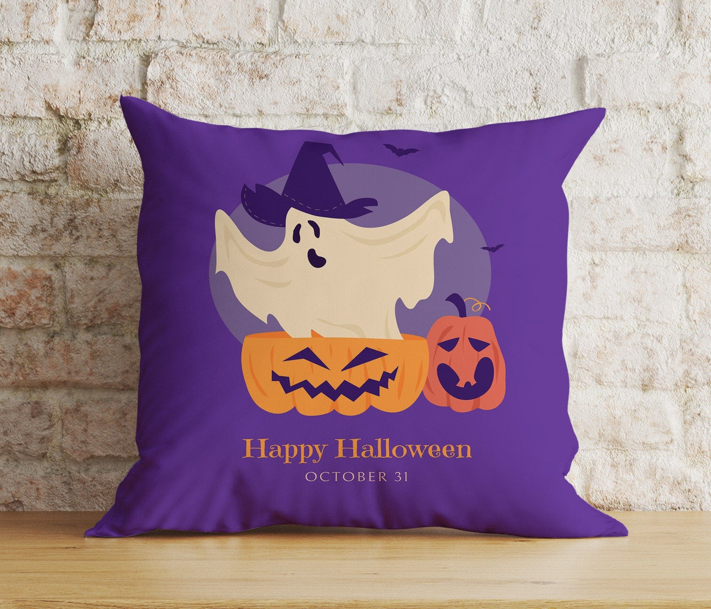 Onay 3 / 12 x 12 inch (30 x 30 cm) Double Side Halloween Cushion Cover Orange Purple Halloween Party Pillow Cover