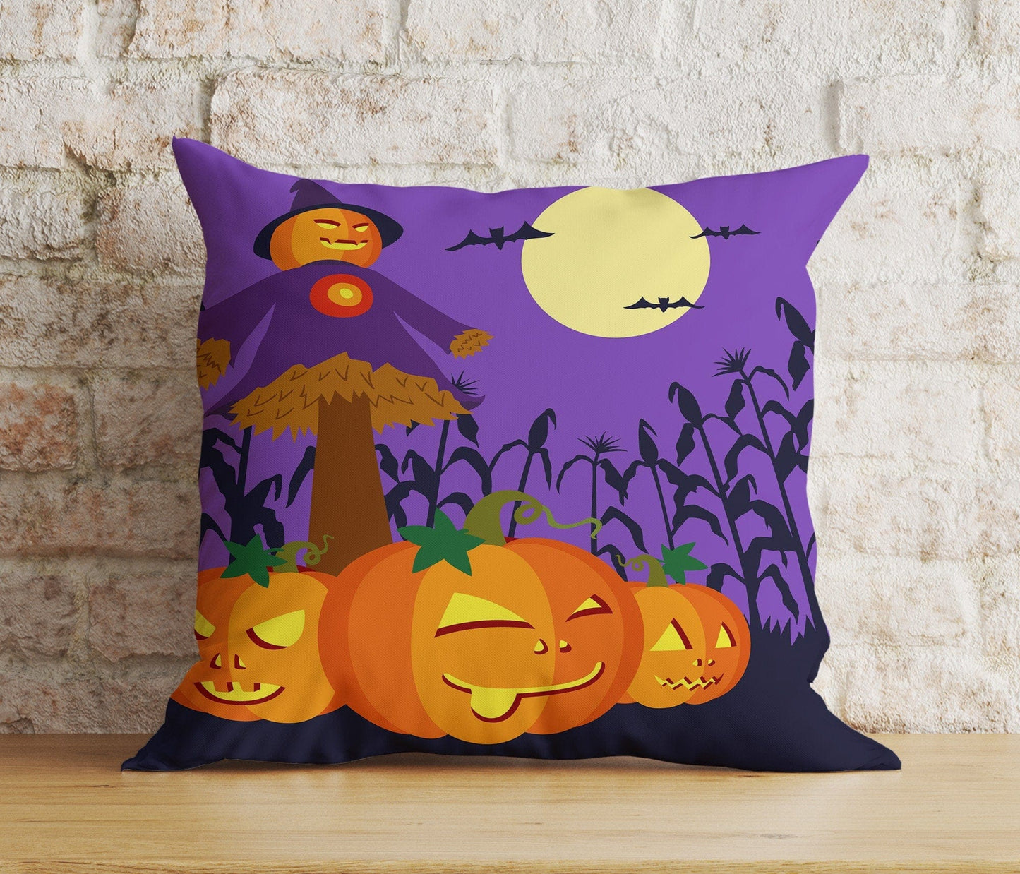 Onay 2 / 12 x 12 inch (30 x 30 cm) Double Side Halloween Cushion Cover Orange Purple Halloween Party Pillow Cover