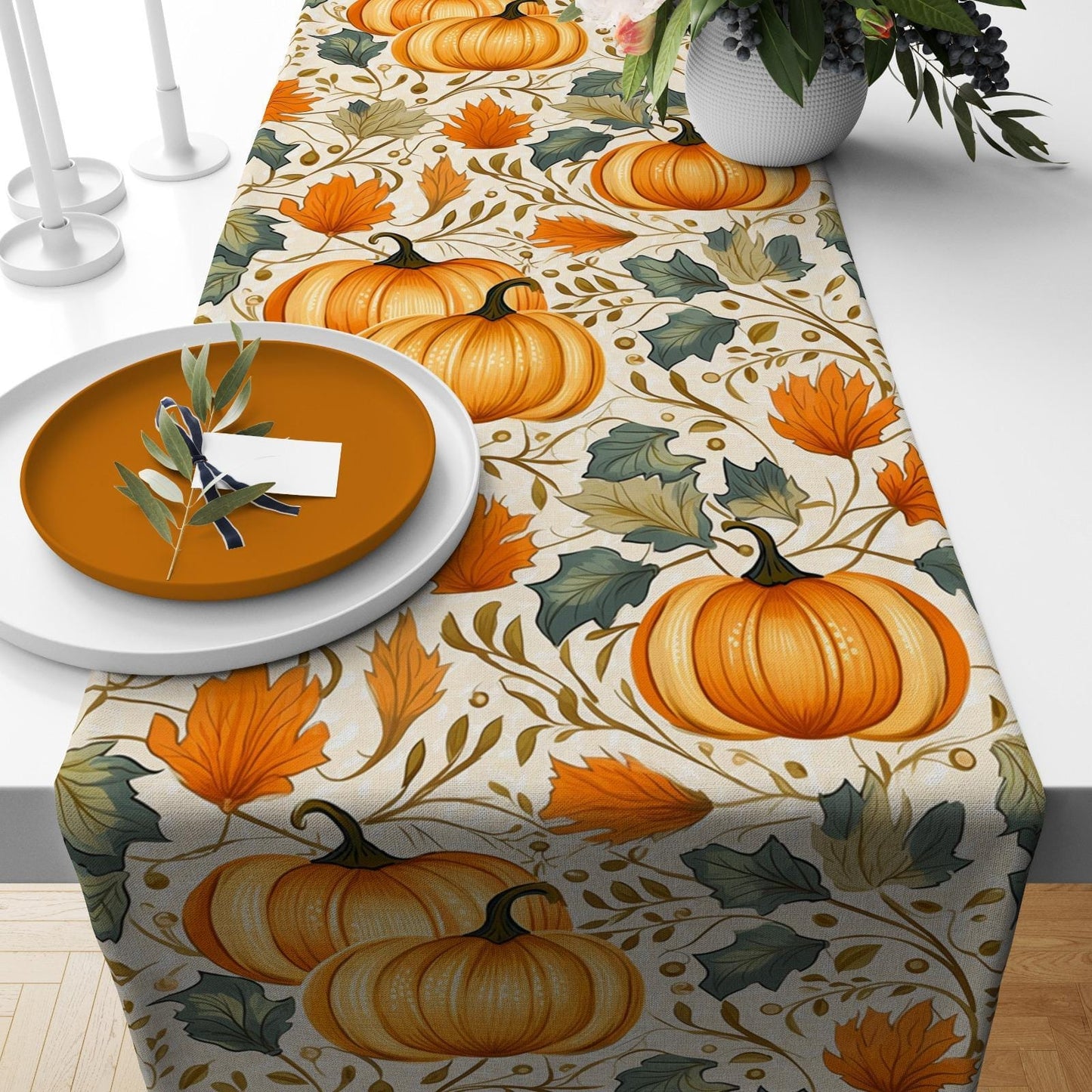 Onay 4 / 12 x 46 inch (30 x 120 cm) Halloween Pumpkin Table Runner Orange Pumpkin Tablecloth