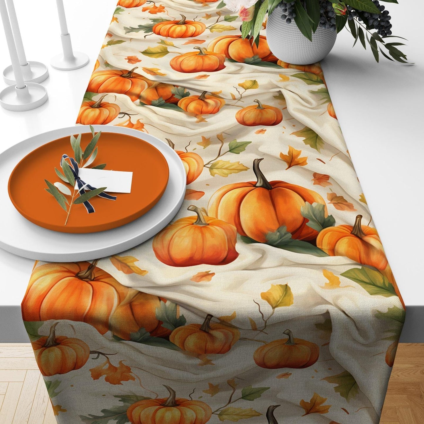 Onay 3 / 12 x 46 inch (30 x 120 cm) Halloween Pumpkin Table Runner Orange Pumpkin Tablecloth