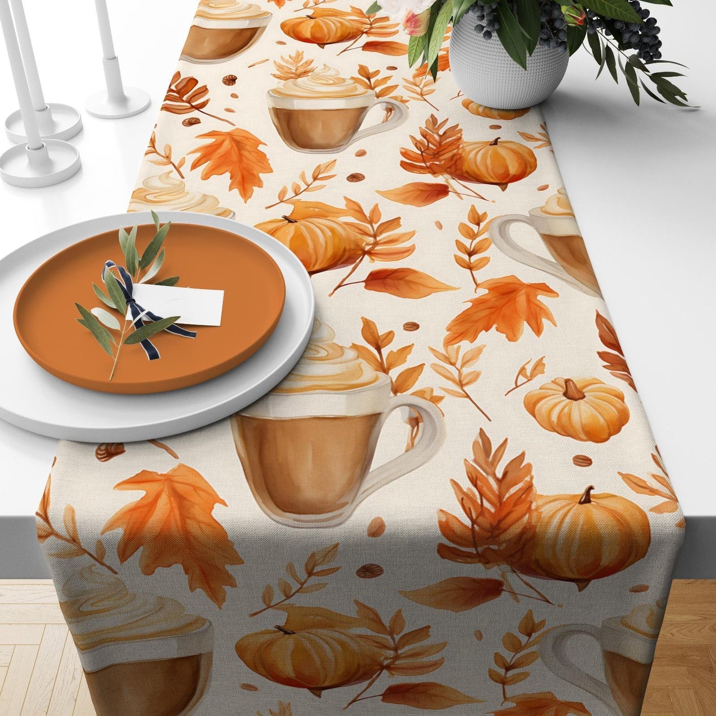 Onay 1 / 12 x 46 inch (30 x 120 cm) Halloween Pumpkin Table Runner Orange Pumpkin Tablecloth