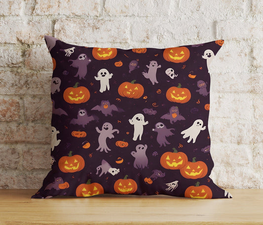 Onay 1 / 12 x 12 inch (30 x 30 cm) Double Side Halloween Spooky Carved Pumpkin Ghost Bats Decor Cushion Cover