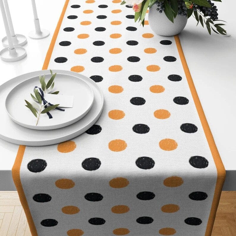 Onay 4 / 12 x 46 inch (30 x 120 cm) Halloween Table Runner Polka Dot October Kitchen Runner Orange & White Tablecloth