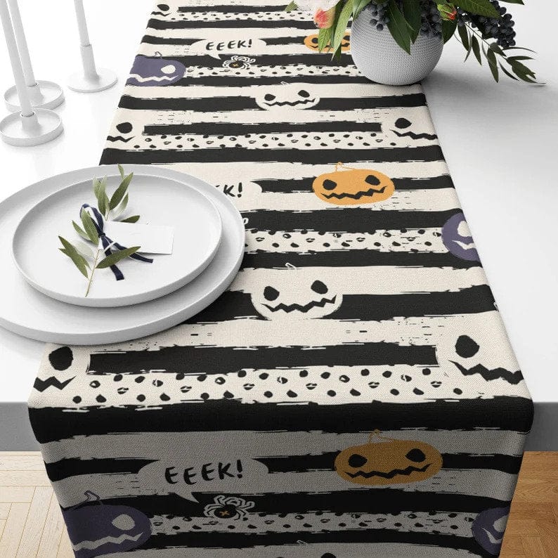 Onay 3 / 12 x 46 inch (30 x 120 cm) Halloween Table Runner Polka Dot October Kitchen Runner Orange & White Tablecloth