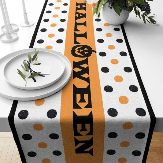 Onay 1 / 12 x 46 inch (30 x 120 cm) Halloween Table Runner Polka Dot October Kitchen Runner Orange & White Tablecloth