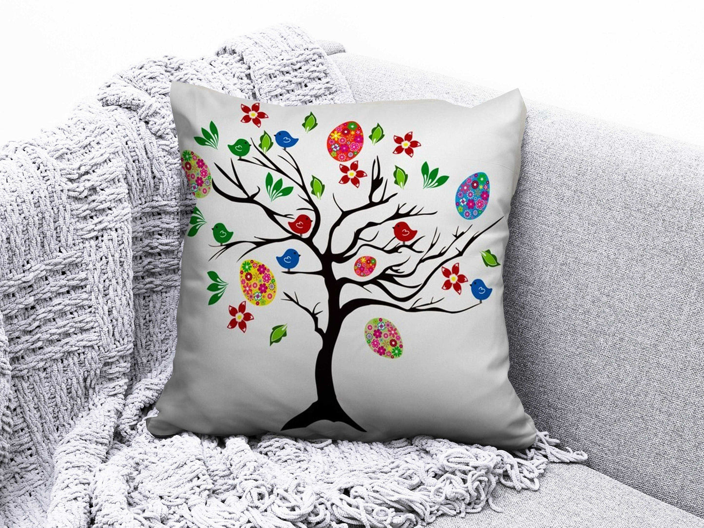 Onay 9 / 12 x 12 inch (30 x 30 cm) Double Side Happy Easter Concept Bunny Painted Eggs Cushion Cover