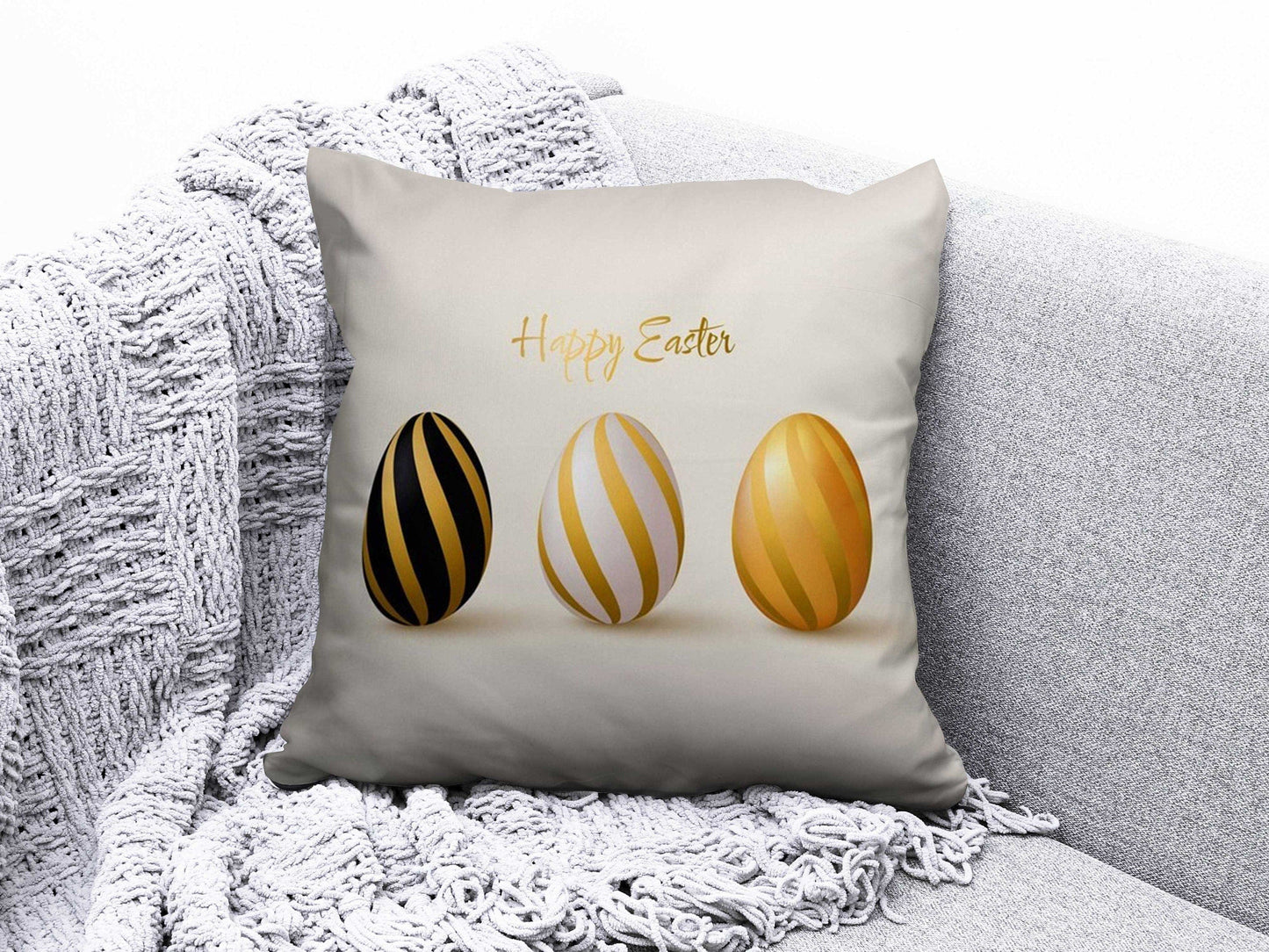 Onay 8 / 12 x 12 inch (30 x 30 cm) Double Side Happy Easter Concept Bunny Painted Eggs Cushion Cover