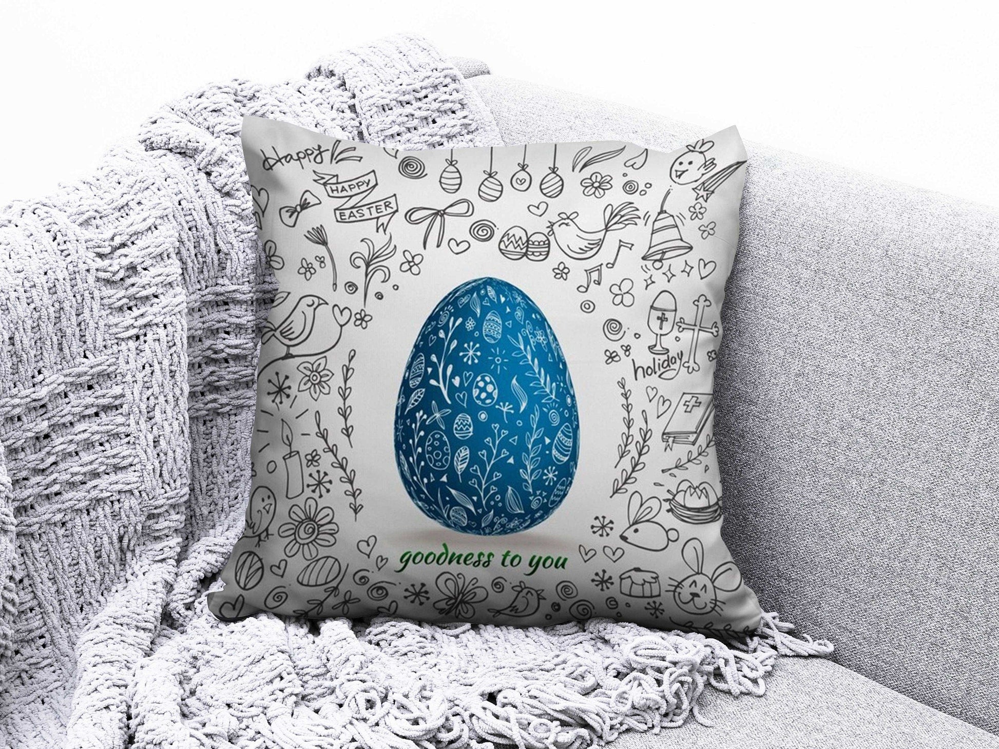 Onay 7 / 12 x 12 inch (30 x 30 cm) Double Side Happy Easter Concept Bunny Painted Eggs Cushion Cover