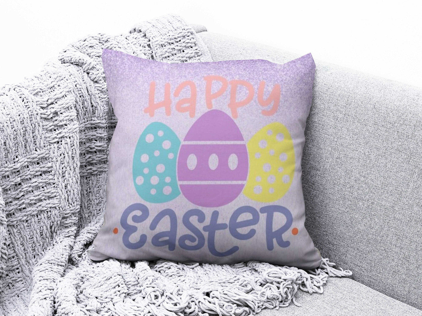 Onay 1 / 12 x 12 inch (30 x 30 cm) Double Side Happy Easter Concept Bunny Painted Eggs Cushion Cover