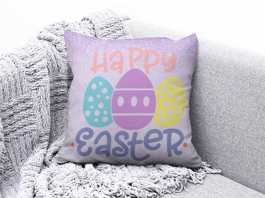 Onay 1 / 12 x 12 inch (30 x 30 cm) Double Side Happy Easter Concept Bunny Painted Eggs Cushion Cover